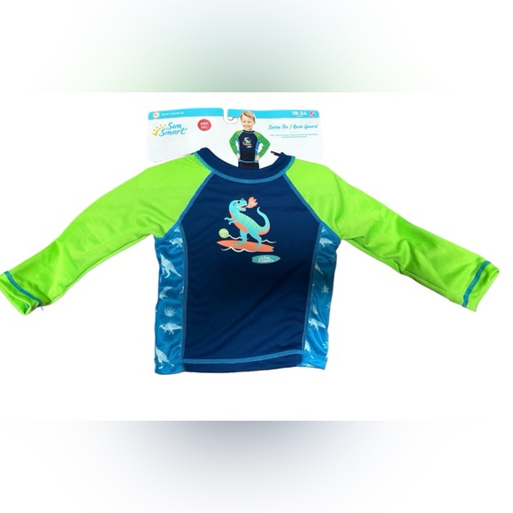 Sun Smart Kid's Surfing Dinosaur Rash Guard Swim Tee Size Boy S or M New - Picture 1 of 8